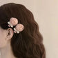 1pc/2pcs Pink Rose Imitation Pearl Bow Hair Clips, Suitable for Women, Sweet Atmosphere Bangs Side Clip Duckbill Hair Accessory