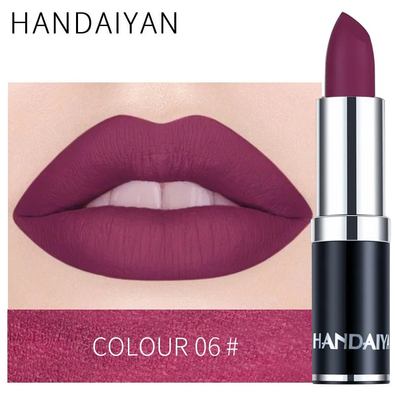 HANDAIYAN 12 Color Velvet Matte Lipstick Sexy Red Pink Lip Tint Non-stick Cup Lip Gloss Moisturizing High Pigment Lips Cosmetics