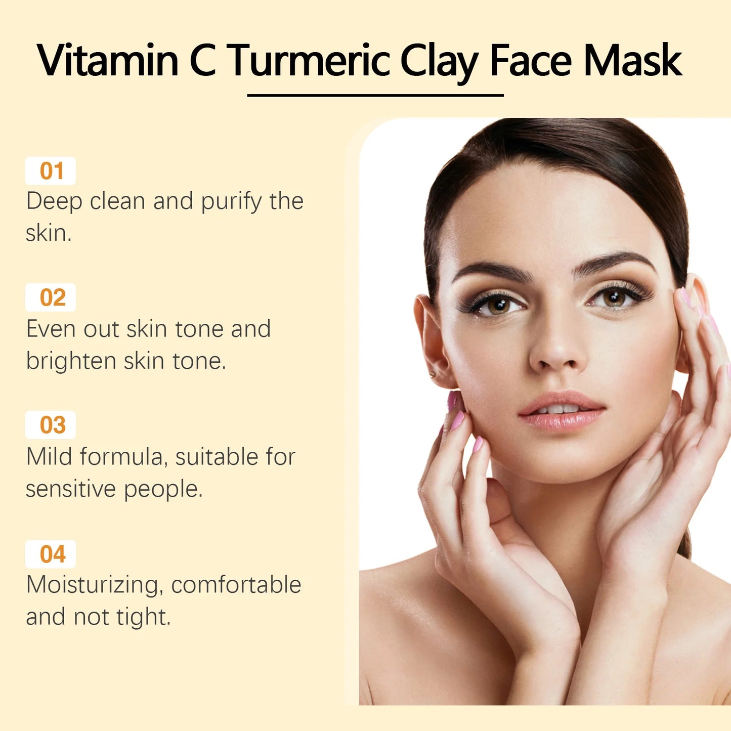 Vitamin C Turmeric Clay Mask, Brightening & Nourishing Facial Treatment, Hydrating Turmeric Face Mask