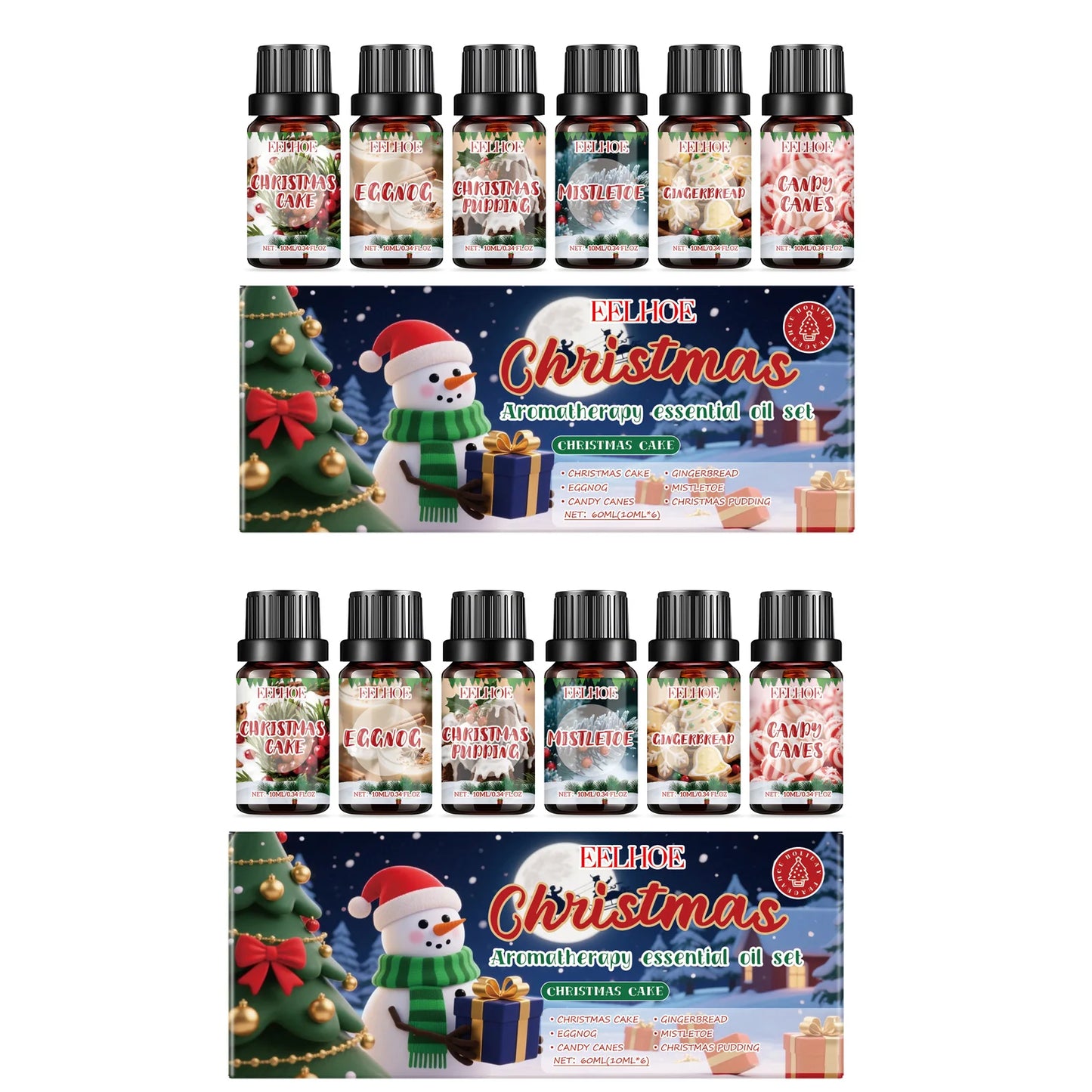 Christmas Aromatherapy Essential Oil Set  Long Lasting Fragrance 6 Holiday Scents Festive Scents & Relaxing Atmosphere 6x10ml