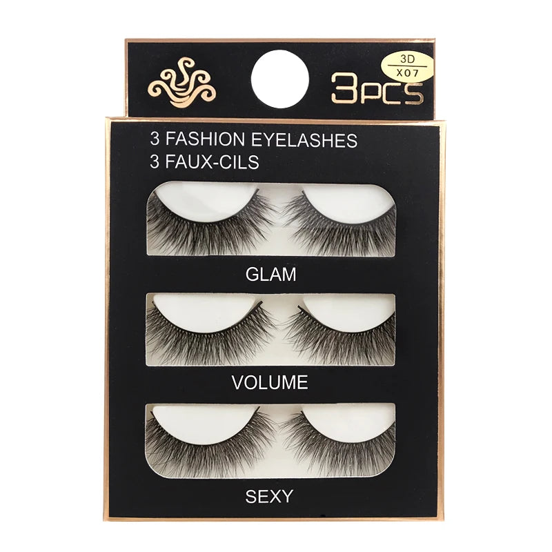 Faux Cils 3 Pairs False Eyelashes Natural Long 3D Mink Lashes Soft Fluffy Wispy Handmade Fake Lashes Eye Makeup Tools Maquiagem