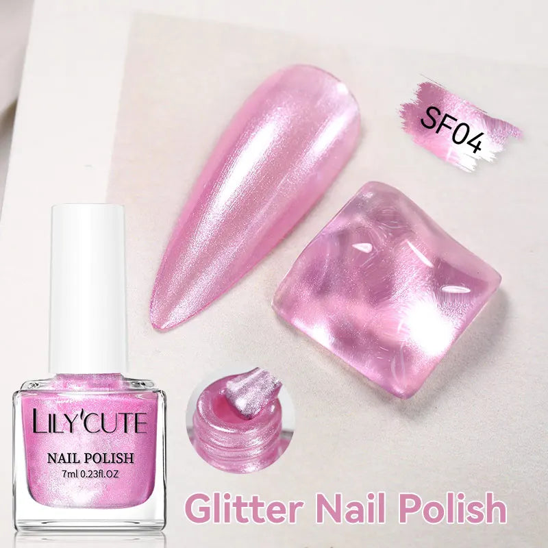 LILYCUTE 7ml Dark Red Nail Polish Water-based Colorful Glitter Sequins Air Dry No Need Cure Nail Art Supplies Gorgeous Color