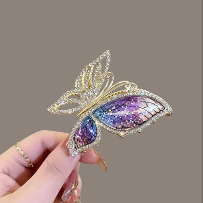 Starry Purple Gradient Rhinestone Shark Hair Clip, Resin Winged Butterfly Hair Claw, Stylish Exquisite Butterfly Claw Clip.