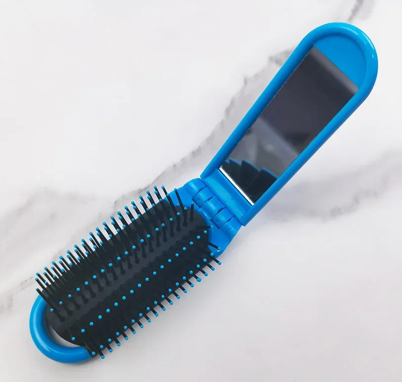 Portable Travel Folding Hair Brush With Mirror Compact Pocket Size Comb ABS Heat-Resistant Folding Comb Portable Dual-Use