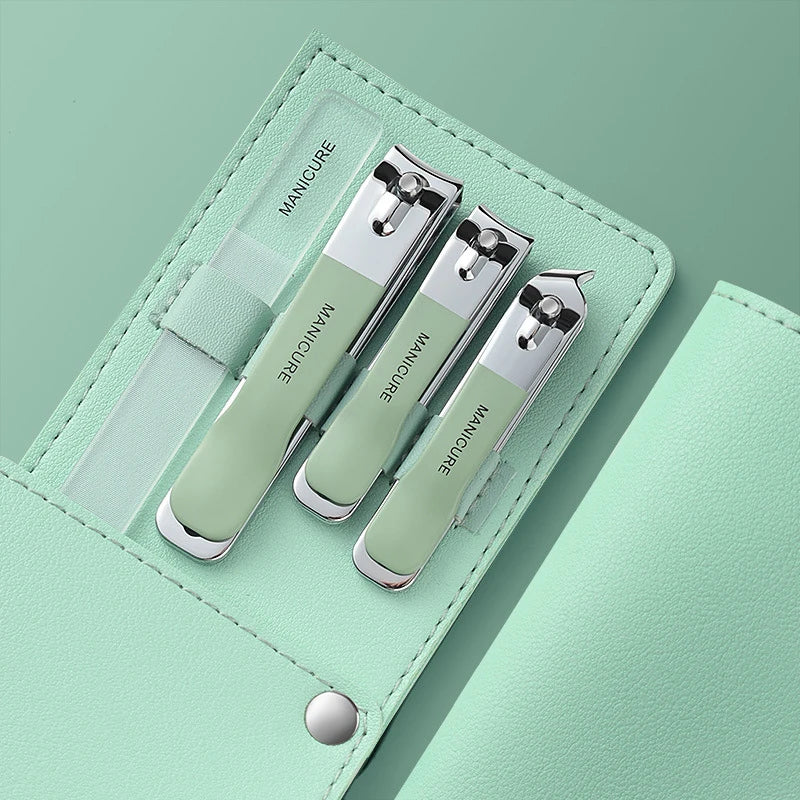 4/10PCS New Nail Clippers set 4 with Rotating Leather Bag Professional Trimmer Pedicure Care Tools Manicure Set Home Care Gift