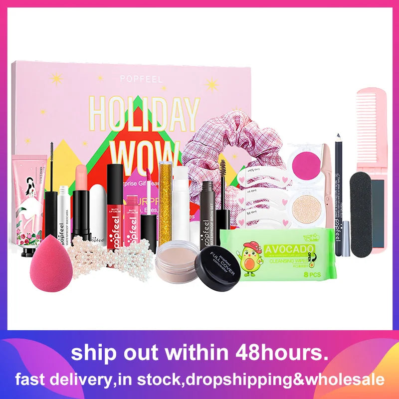 Christmas Advent Calendar 2023 Makeup Tools Countdown Calendar Gift Boxes Lipstick Eye Shadow Concealers Makeup Cosmetics Set