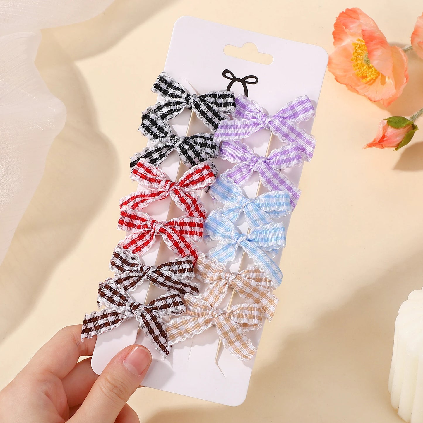RAINBOW BOWS 10Pcs Kids Sweet Solid Color Mini Bows Hair Clip Baby Girls Ballet Style Ribbon Braided Hair Accessories Wholesale