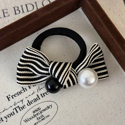 Simple Beach Hair Accessories Scrunchies for Hair Woman Accesories Pearl Striped Bow Girls Cute Items New Headwear Apparel
