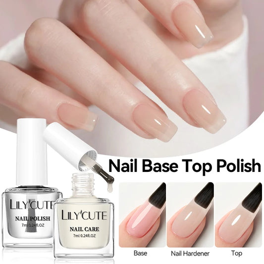 LILYCUTE 7ml  Nail Base Top Polish Clear Shine Nail Care Long Lasting  Strengthener Hardener Nail Art Varnish Supplies