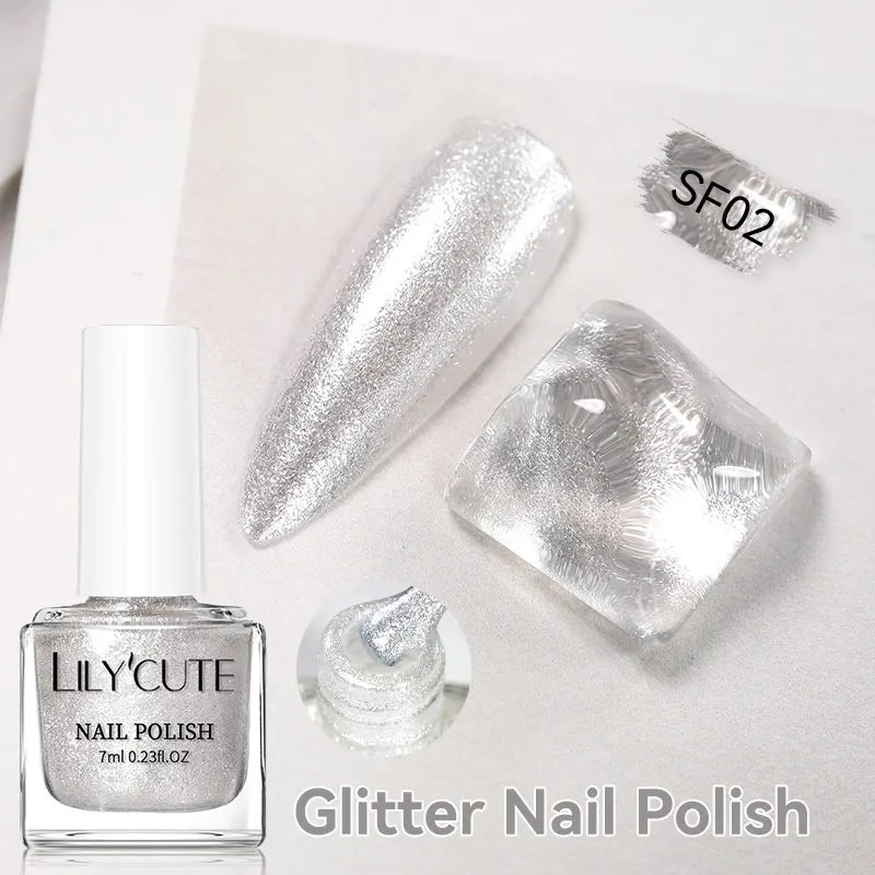 LILYCUTE 7ml Dark Red Nail Polish Water-based Colorful Glitter Sequins Air Dry No Need Cure Nail Art Supplies Gorgeous Color