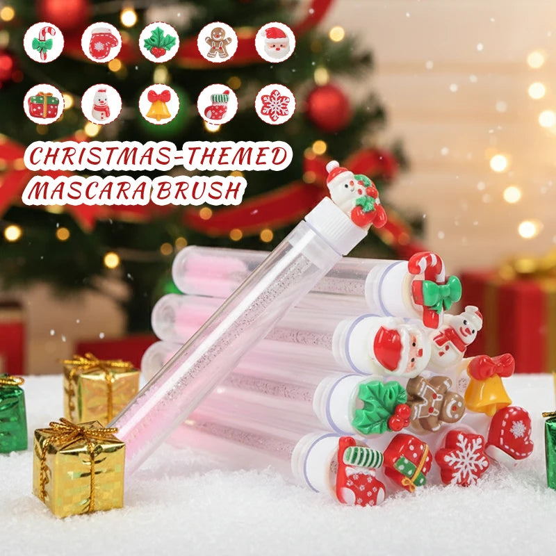 14pcs Gift Box Christmas Mascara Eyelash Brushes Set - Santa Snowflake Design Mascara Wand Makeup Brushes, Travel Eyelash Brush