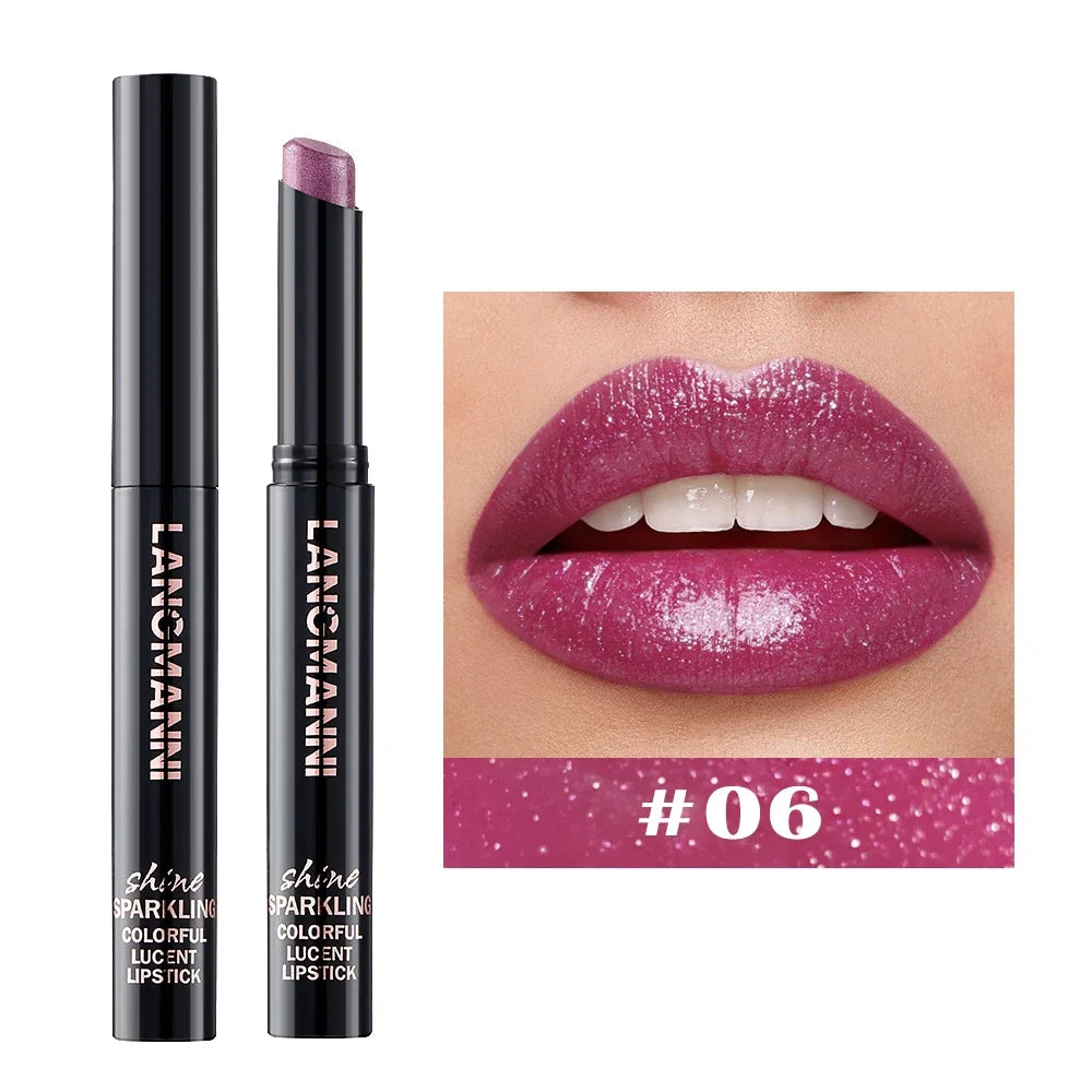 10Color Diamond Glitter Velvet Lipstick Long Lasting Moisturizing Shiny Pearlescent Sexy Red Lipgloss Lip Sticks Makeup Cosmetic