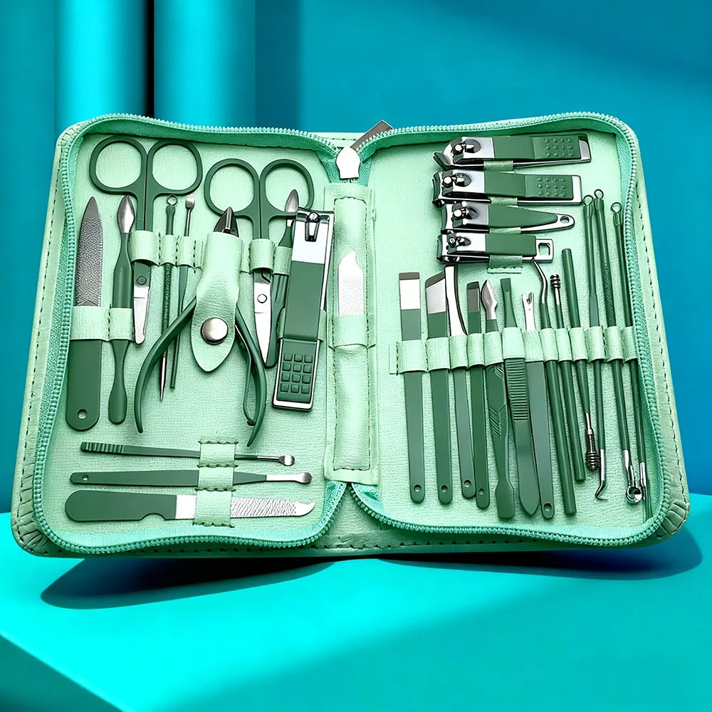 30pcs Blue Red Gradient Nail Clipper Set Nail File Remover Tool tainless Steel Manicure Tool Kit with Storage Box Gifts