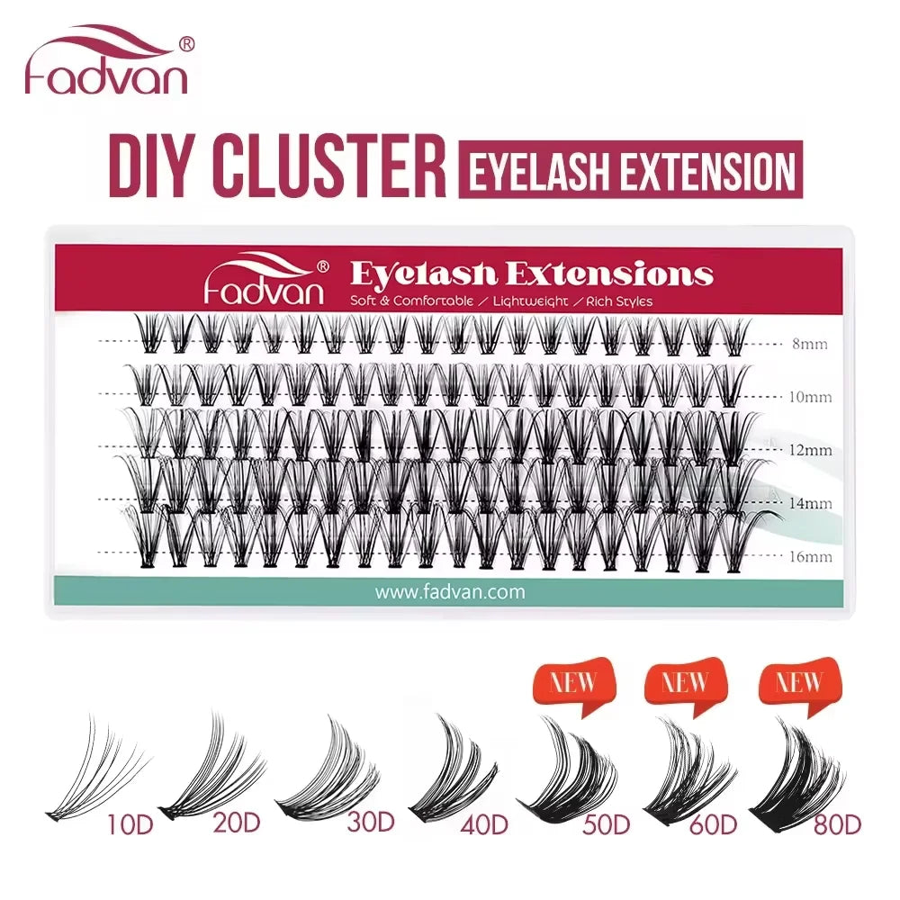 FADVAN Individual Mink Lash Extensions 10D / 20D / 30D / 40D /50D / 60D /80D Clusters 0.07mm  Natural Heat Bonded Cluster Lashes