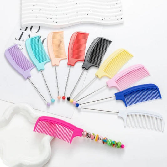 5pcs Plastic Beaded Hair Comb Anti-Static Rat Tail Combs Creative DIY Multi-color Beads Comb Hair Styling Accessories