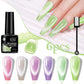 6pc Glitter Cat Magnetic Nail Gel Polish Set Cat Eye Holographic Reflective Semi Permanent UV Gel Soak Off Sparkling Nail Art