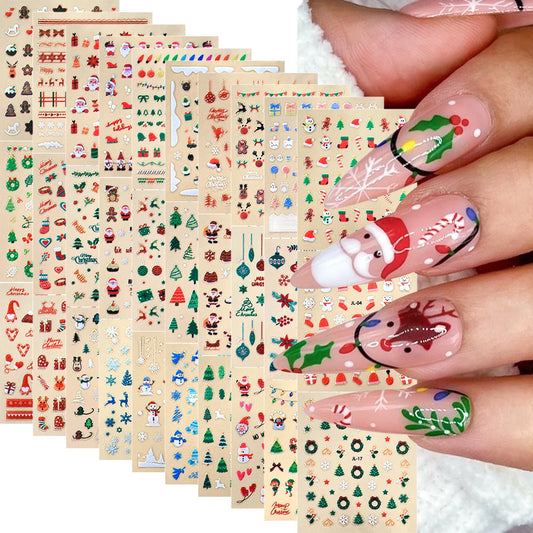 30Pcs Christmas Santa Claus 3D Nail Art Stickers Glitter Cartoon Snowflakes/Snowman/Pine Winter Sliders Xmas DIY Manicure Decals