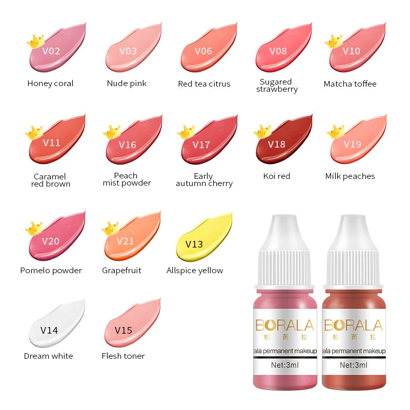 Borala 26 Colors Permanent Makeup Pigment Lip Tattoo Inks Vegan Eyebrows Microblading Pigments 3ml Body Art Ink for PMU Artists