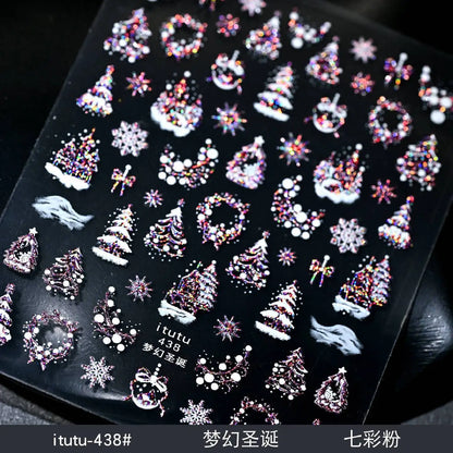 Christmas Nail Stickers Snowflake Nail Art Stickers Metal Silver Self-Adhesive Nail Decals ChristmasTree Winter Manicure Sliders