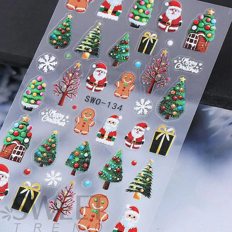 1Pcs 5D Gingerbread Man Snowflake Nail Stickers Christmas Pine Tree Cake Self-Adhesive Nail Decal Winter DIY Manicure Supplies