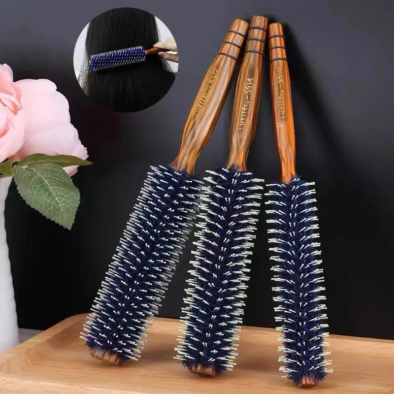 For Hair Curly Comb Barber Salon Anti Static Wood Natural Boar Bristle Hair Round Brush Hairdresser Styling Tool Teasing Brush
