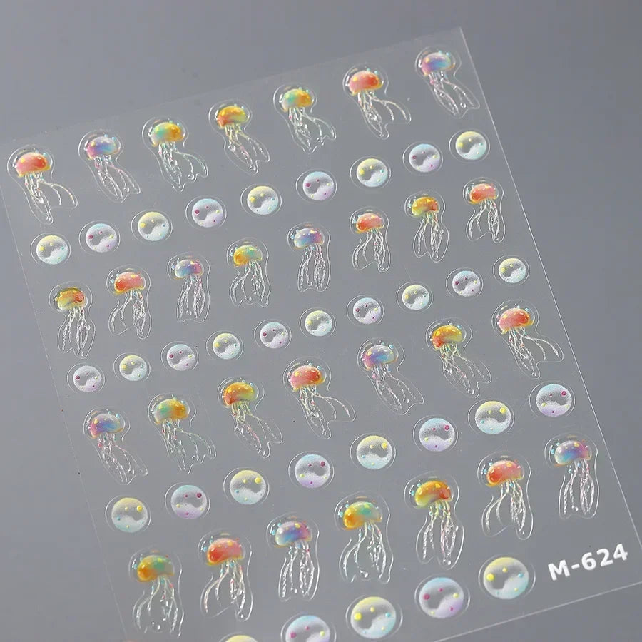 Magical Blow Bubbles Goldfish Bunny Rabbit Cat Kitten Shape Shiny Dreamy Bubbles 5D Nail Art Decorations Sticker Manicure Decal