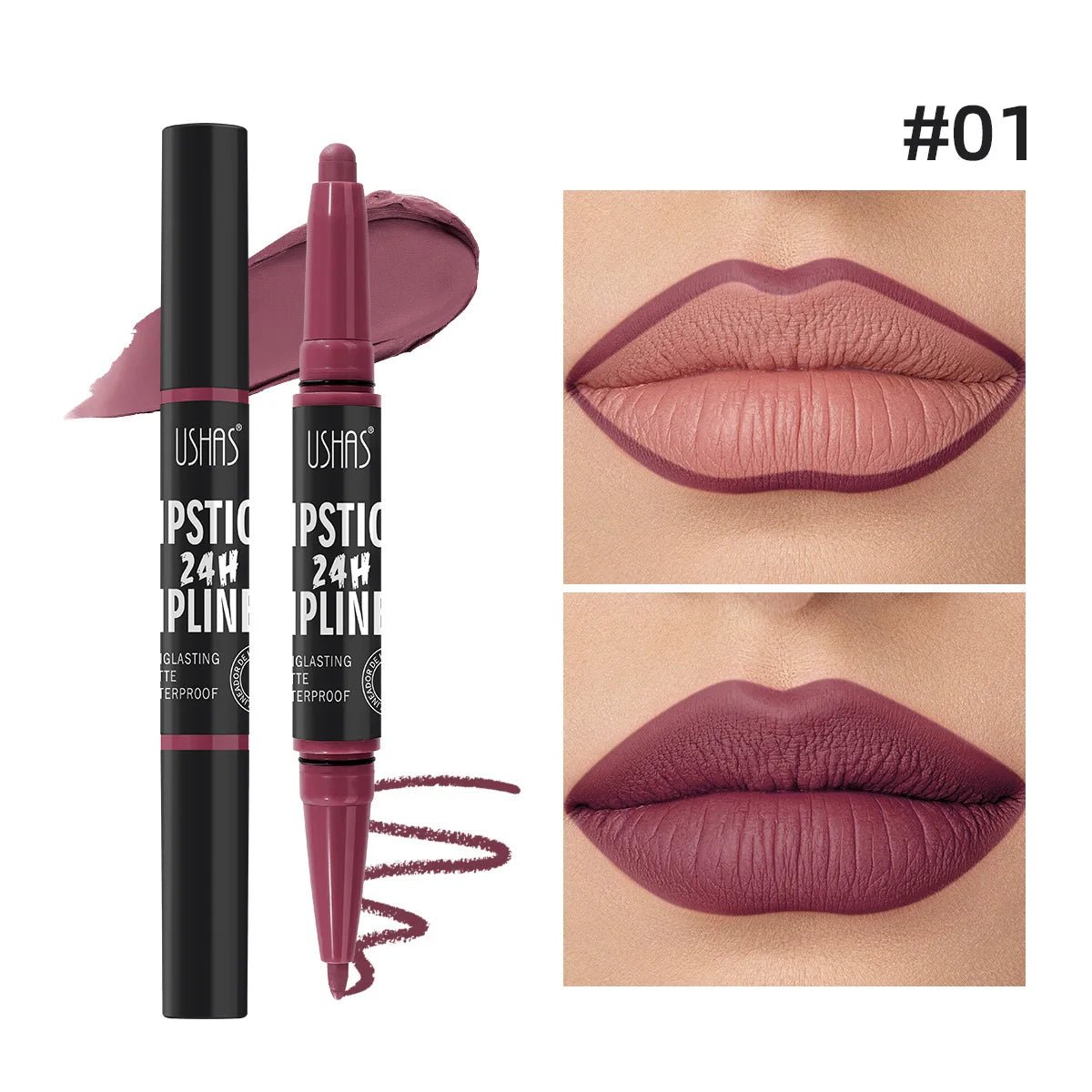 Waterproof Lipstick Lip Liner Contouring Crayon Non-stick Cup 2 IN 1 Double Headed Lipstick Matte Nude Sexy Lipliner Pen Makeup
