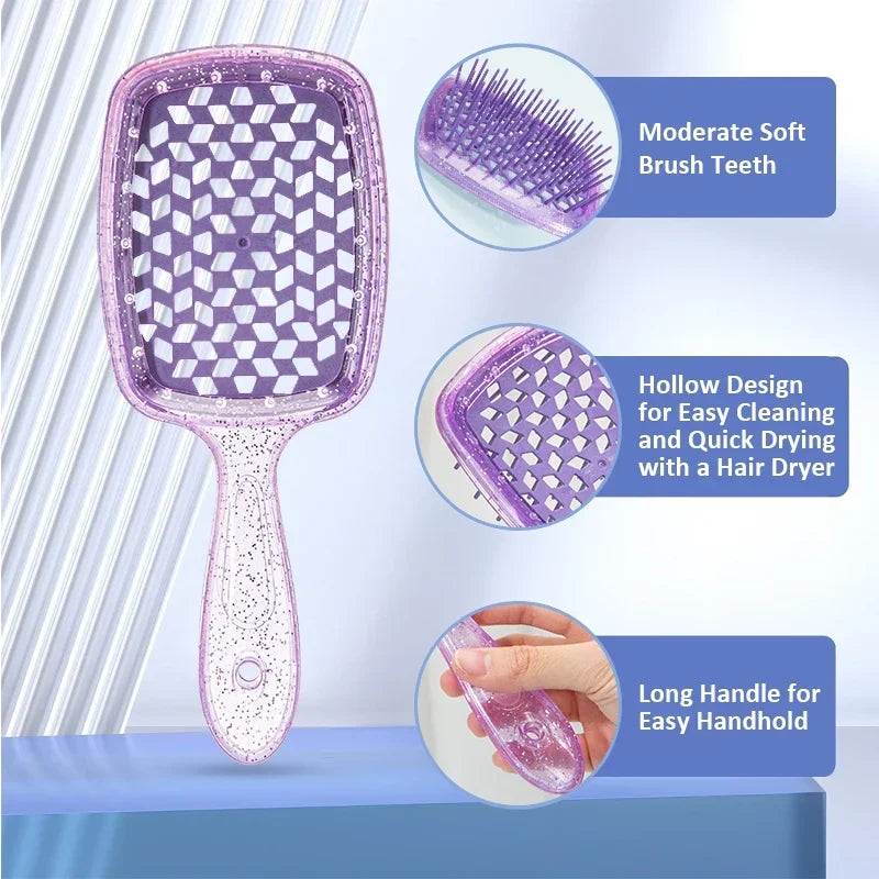1PCS Colorful Wide Teeth Air Cushion Comb Bakhogold Anti-static Hair Brush with Hollow Design for Scalp Massage