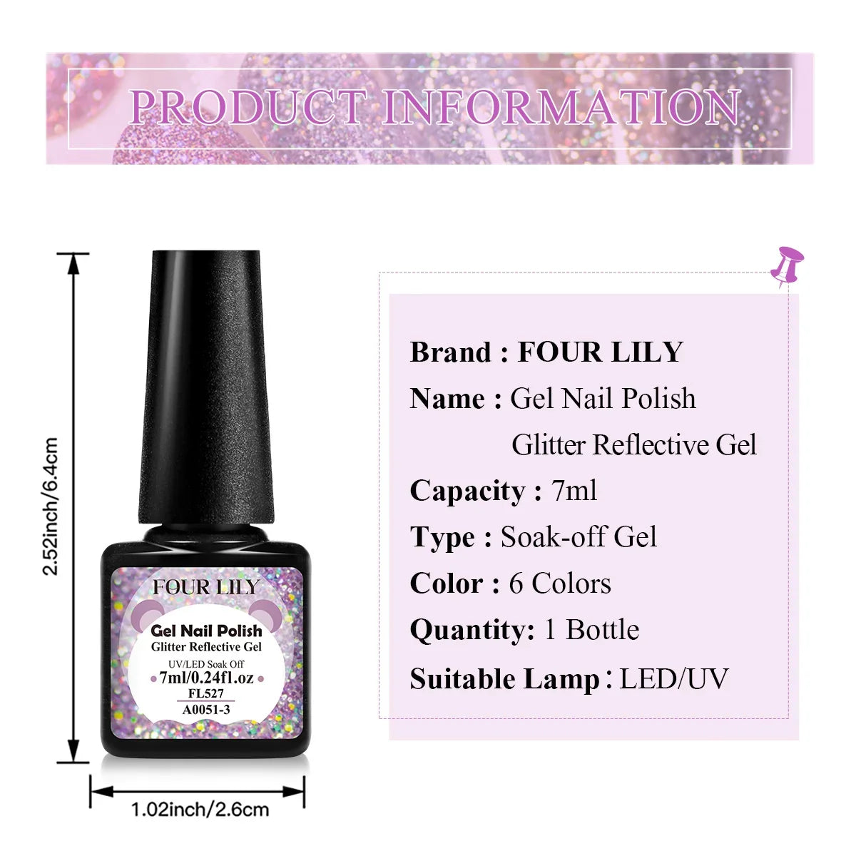 7ml Holographic Reflective Glitter Gel Nail Polish Champagne Gold Sliver Shiny Sparkling Sequins Soak Off UV LED Nail Varnish