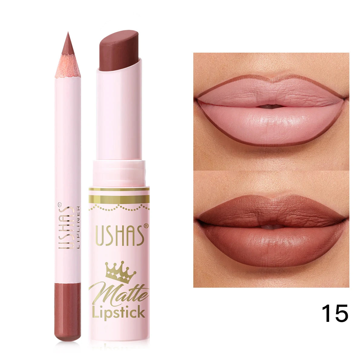 USHAS 2 In 1 Lipstick&Lip Liner Set, 18 Color Matte Nude Color Lipstick, Moisturizing and Long-Lasting, Perfect Lip Cosmetic