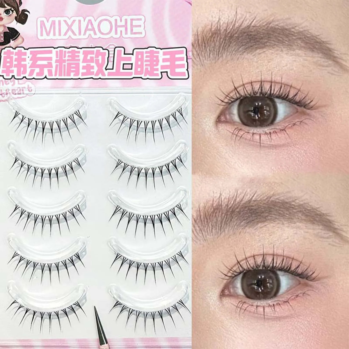 Korean Style False Eyelashes strips Clear Lightweight Natural Look Individual cluster Lashes for Women K-Pop Makeup