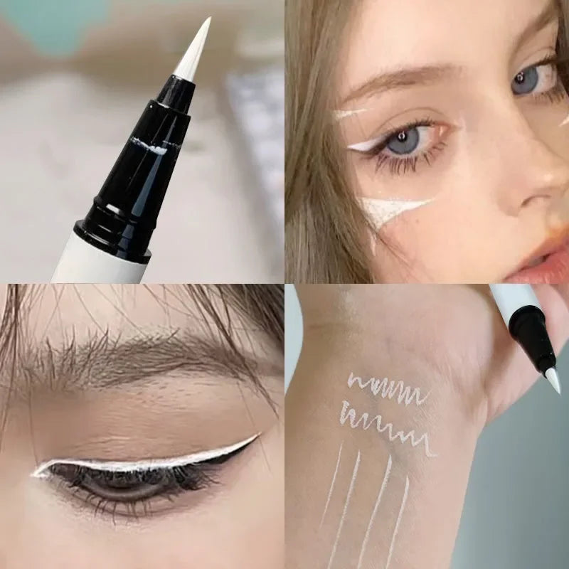 Professional White Eyeliner Gel Pen Waterproof Smudge-Proof Long Lasting Eye Brightening Multi-Use Cosmetic Tool Stage Makeup