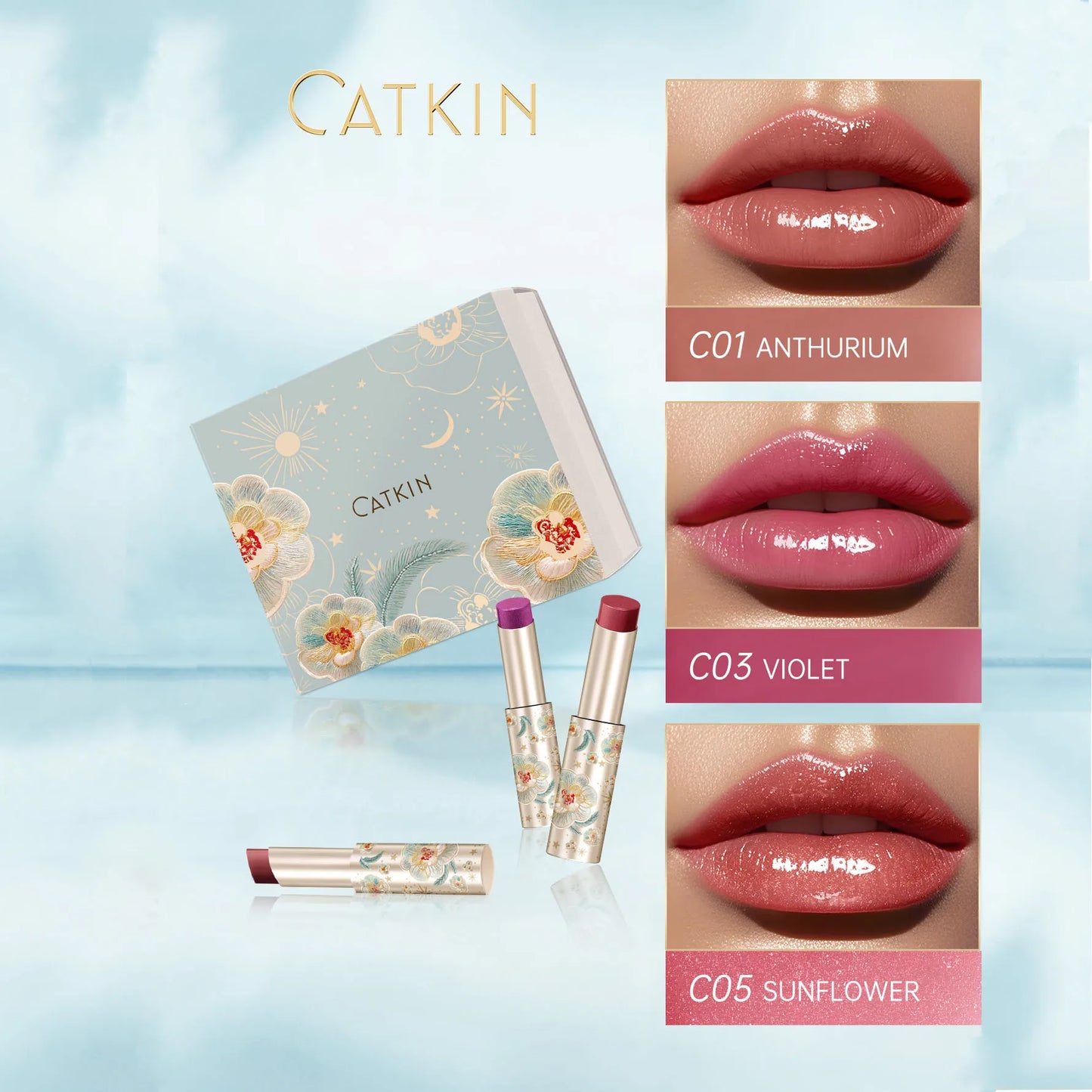 CATKIN GLOSSY LIP BALM Hydrating Lip Balm in 6 Vibrant Colors Moisturize, Protect & Soothe