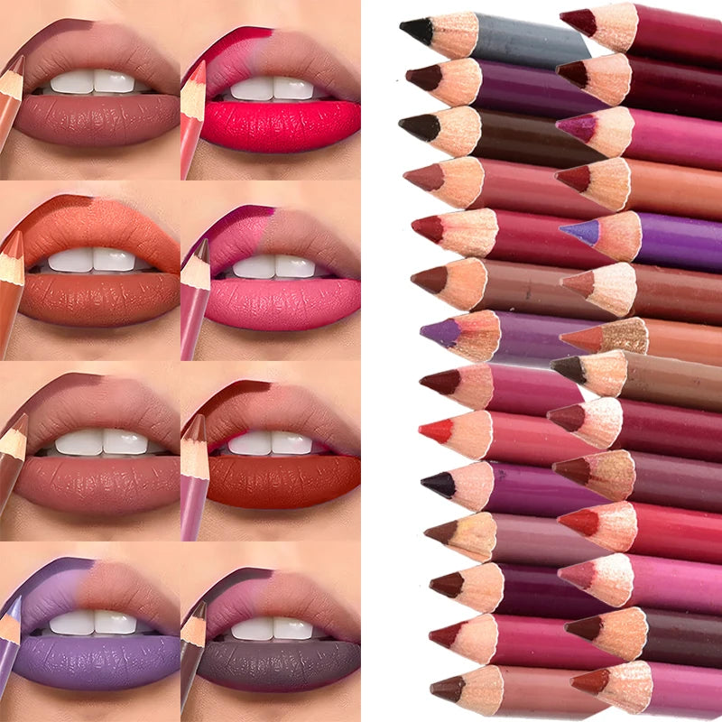 Dark Brown Waterproof Lip Liner Matte Long Lasting Makeup Pens 28 Colors Non-stick Cup Lipstick Pencil Women Party Lip Cosmetic