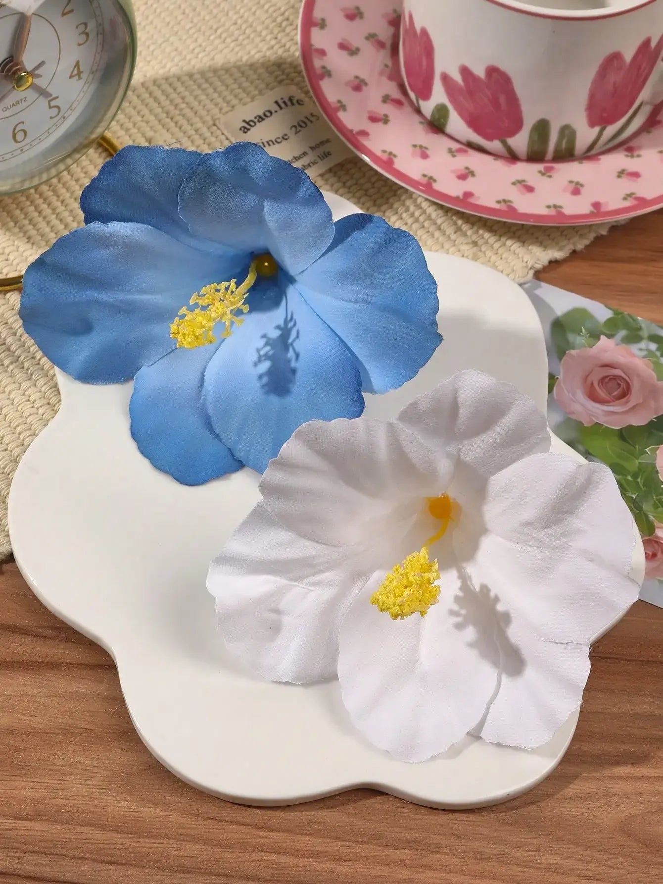 2pcs Boho Style Oversized Faux Flower Hair Clip Set, Elegant Beach Side-Bang Decor Headpieces Claw Clips Hair Claws Hair Barrettes, School Stuff, Pink Hair Clips, Vacation Outfits Woman, Girly, Hair Accessories, Valentines Ac