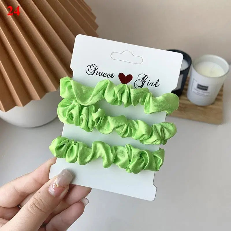 3Pcs/Set Smooth Silky Hair Scrunchies Women Ponytail Holders Rubber Bands Hair Ties Silk Satin Solid Color Small Intestine Ring