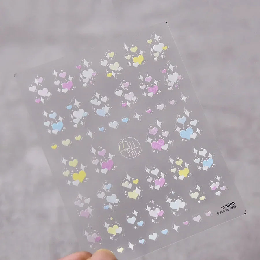 Cat's Eye 5D Gradient European Love Heart Gem Wing Crystal Geometric Colorful Self Adhesive Nail Art Stickers Manicure Decals