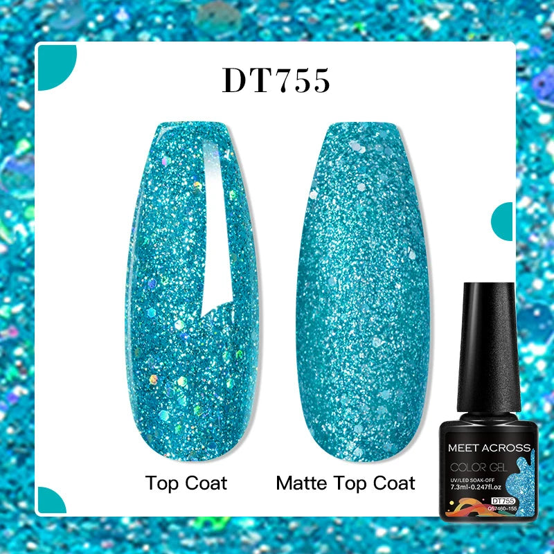 MEET ACROSS 160 Colors 7.3ml Gel Nail Polish Vernis Glitter Sparkly Semi Permanent Soak Off LED UV Gel Varnish Nail Art Manicure