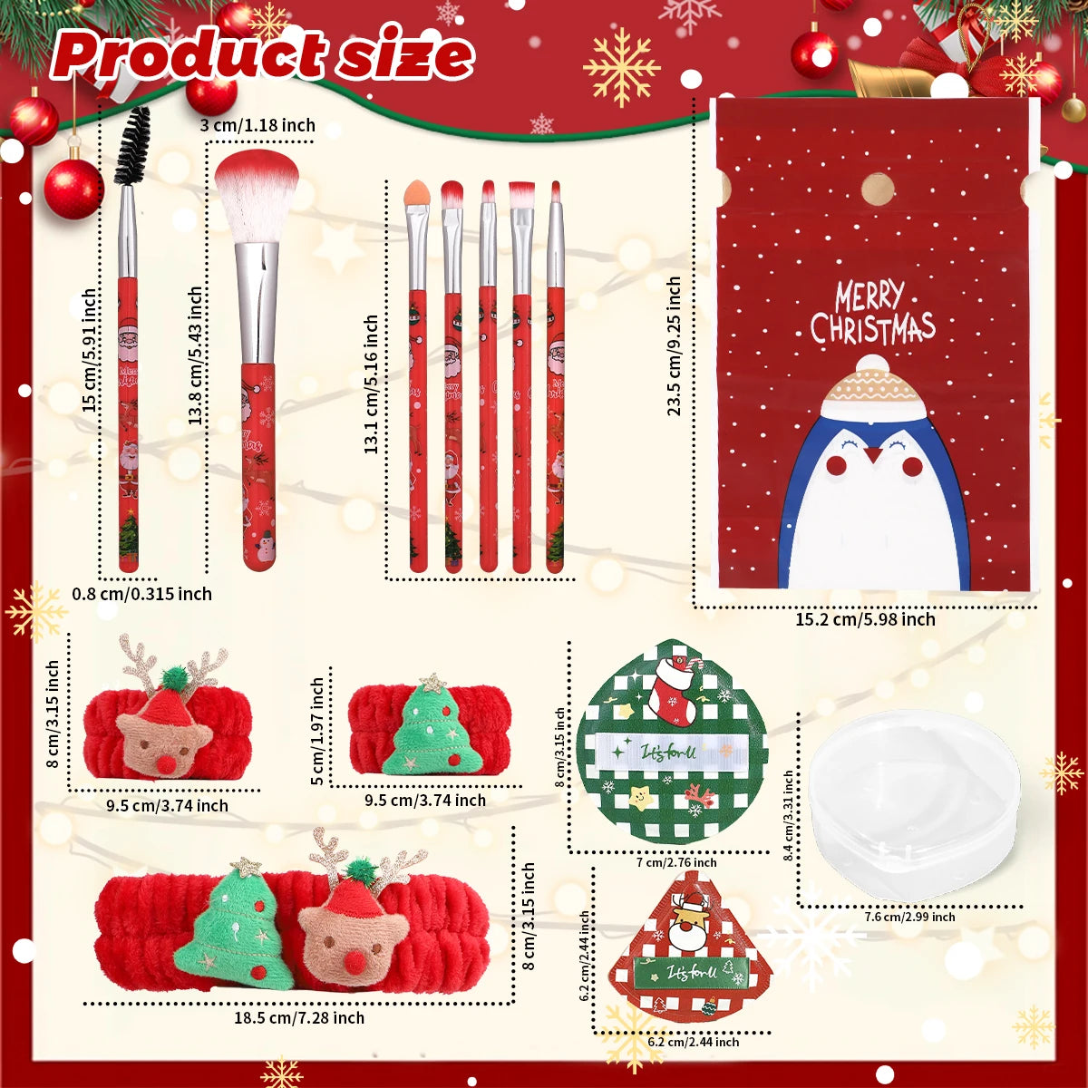 14PCS- Christmas makeup brush set, the bristles smudge naturally and delicately, and the powder puff is both dry and wet.