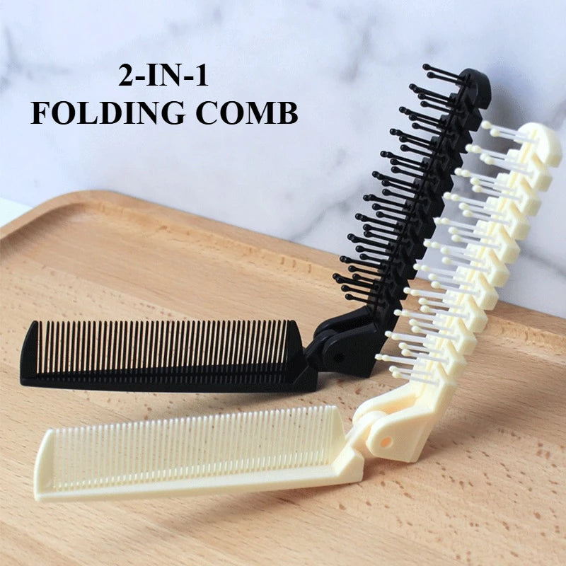 1pc 2 In 1 Double Headed Folding Hair Comb Portable Travel Hair Brush Compact Hair Comb Collapsible Pocket Brush