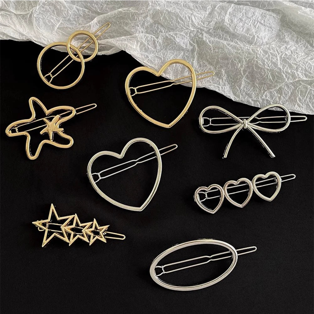 Triangle Moon Hairpin Fashion Women Metal Frog Clip Word Clip Elegant Star Round Barrette Alloy for Ladies Hair Accessories