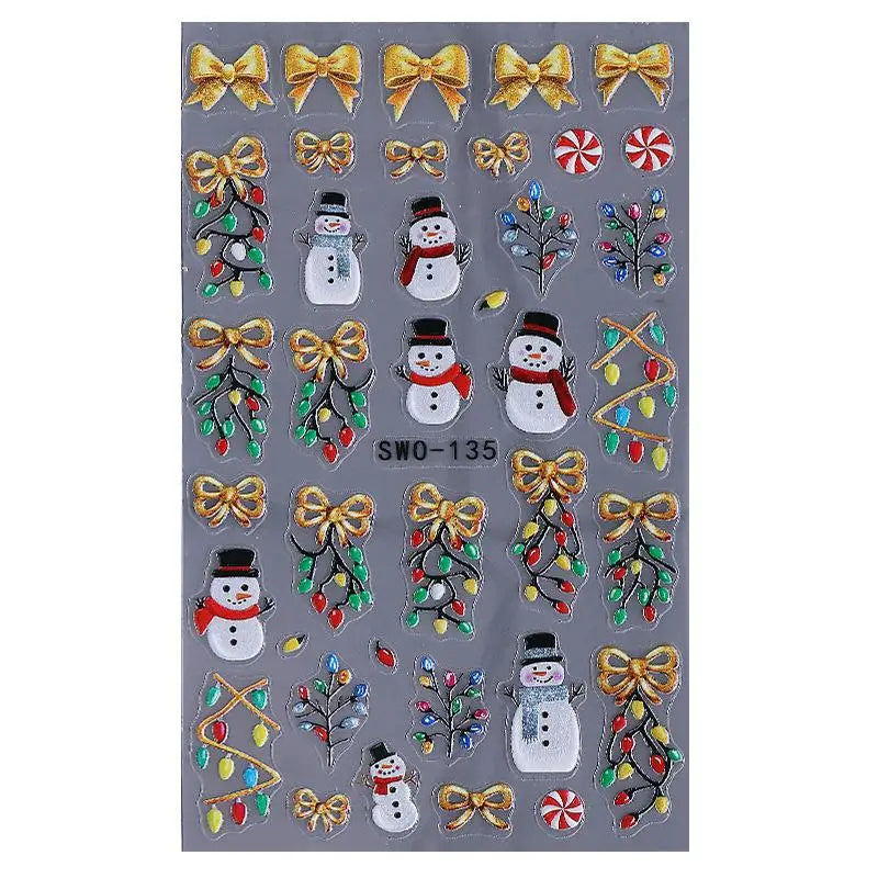 1Pcs 5D Gingerbread Man Snowflake Nail Stickers Christmas Pine Tree Cake Self-Adhesive Nail Decal Winter DIY Manicure Supplies