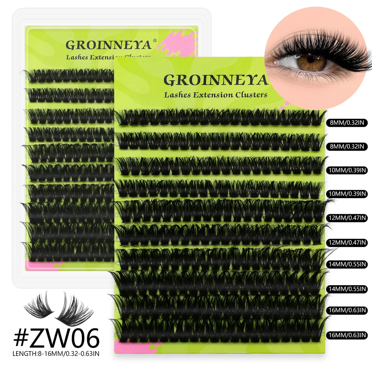 GROINNEYA Lashes Clusters 8-16mm Fluffy Volume Clusters Lashes 80D Faux Mink Eyelashes Cluster Natural Thick False Eyelashes