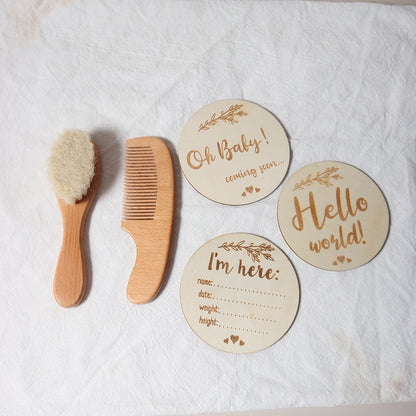 baby comb brush set newborn gift set Natural Wool beech Wooden Comb baby bib pacifier clip  Kids  Baby Hair Brush