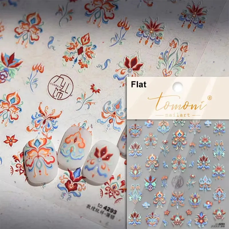 1piece 5Dcute tulip flower nail stickers high quality self-adhesive embossed nail art decals for girls summer decoration sticker