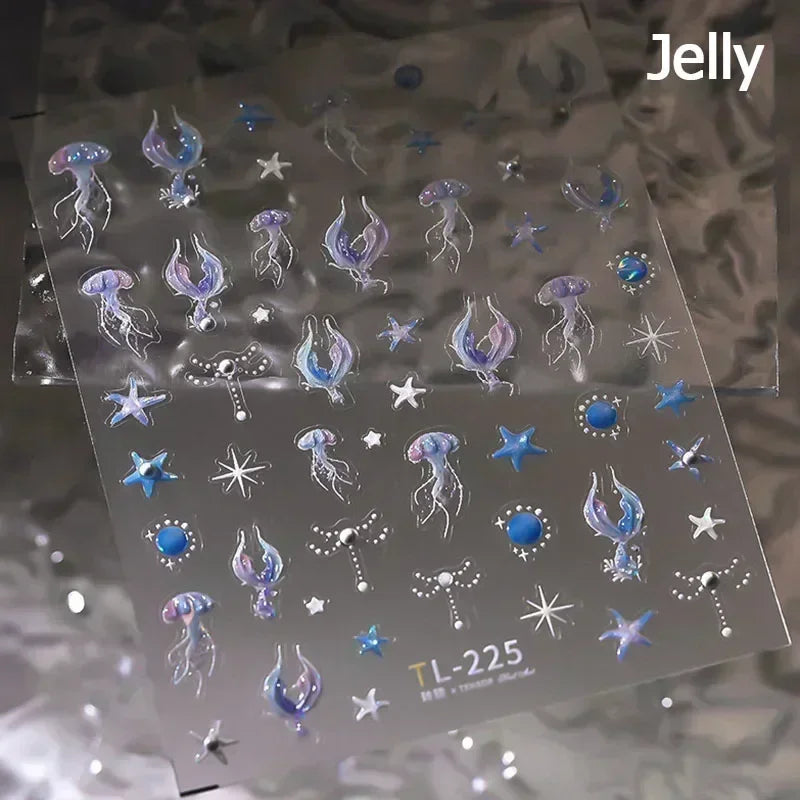 Magical Blow Bubbles Goldfish Bunny Rabbit Cat Kitten Shape Shiny Dreamy Bubbles 5D Nail Art Decorations Sticker Manicure Decal