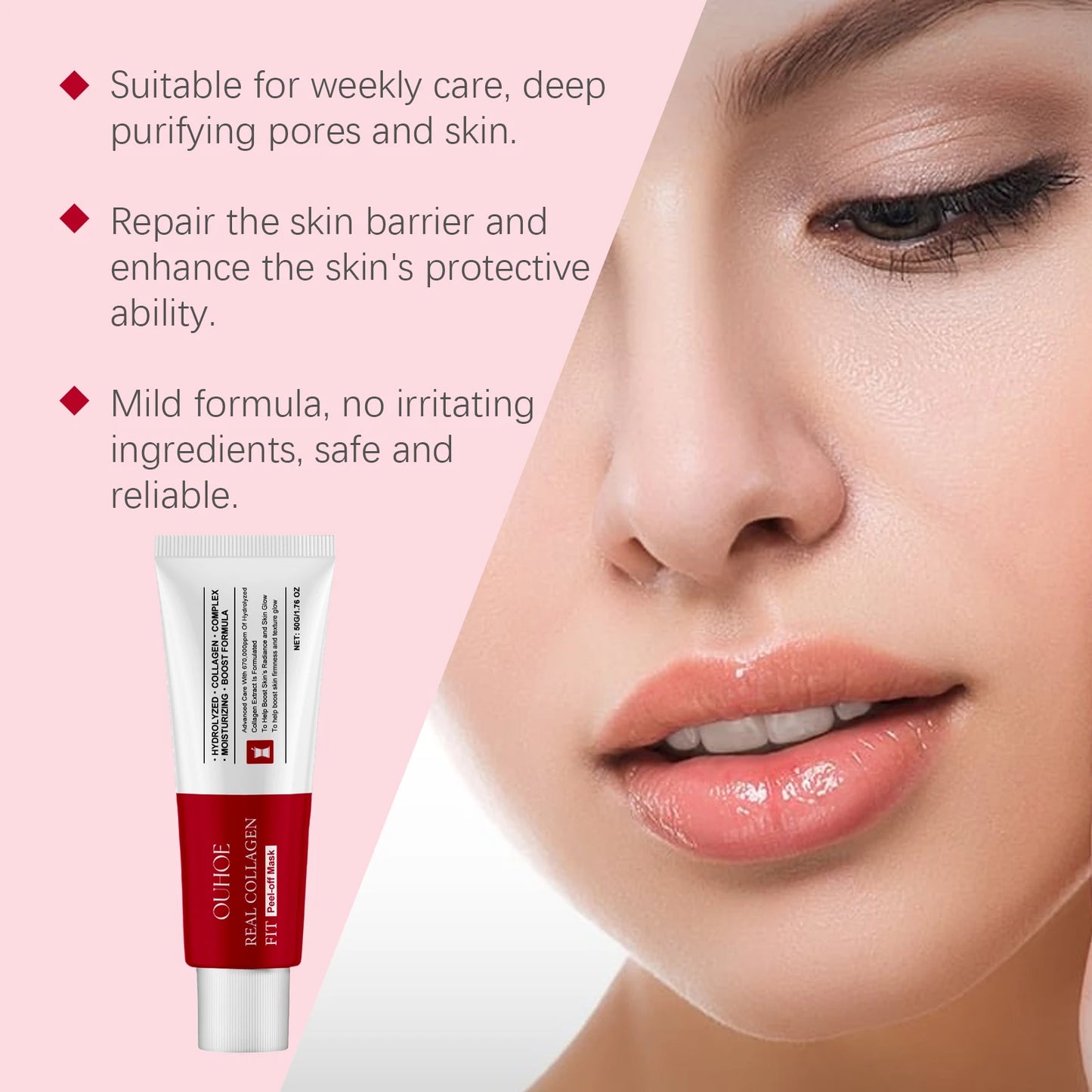 Ouhoe Collagen Peel Off Mask with Application Brush Anti Wrinkle Firming Hydrating Easy Peel All Skin Types Non Irritating Clean