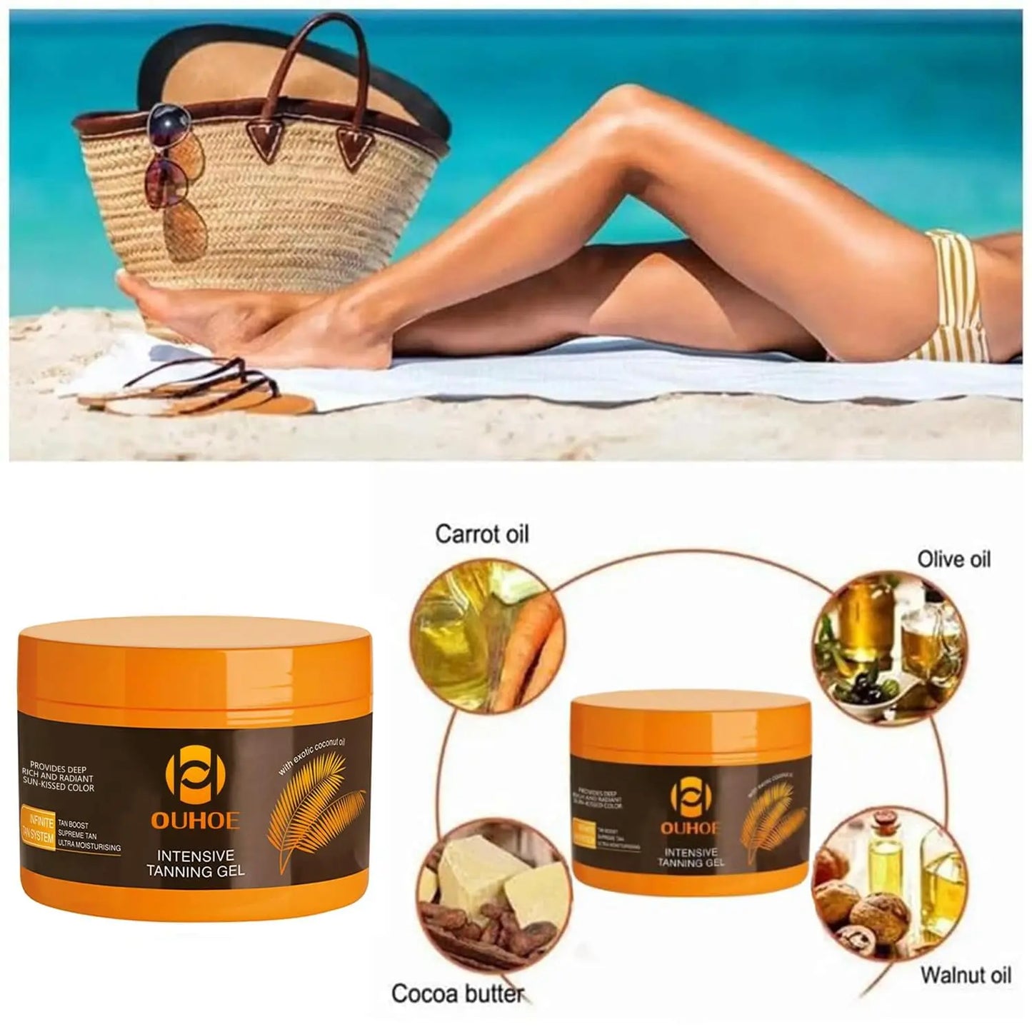 Intensive Tanning Gel Natural Tanning Accelerator Cream Gel Brown Tanning Gel for Sunbeds & Outdoor Sun