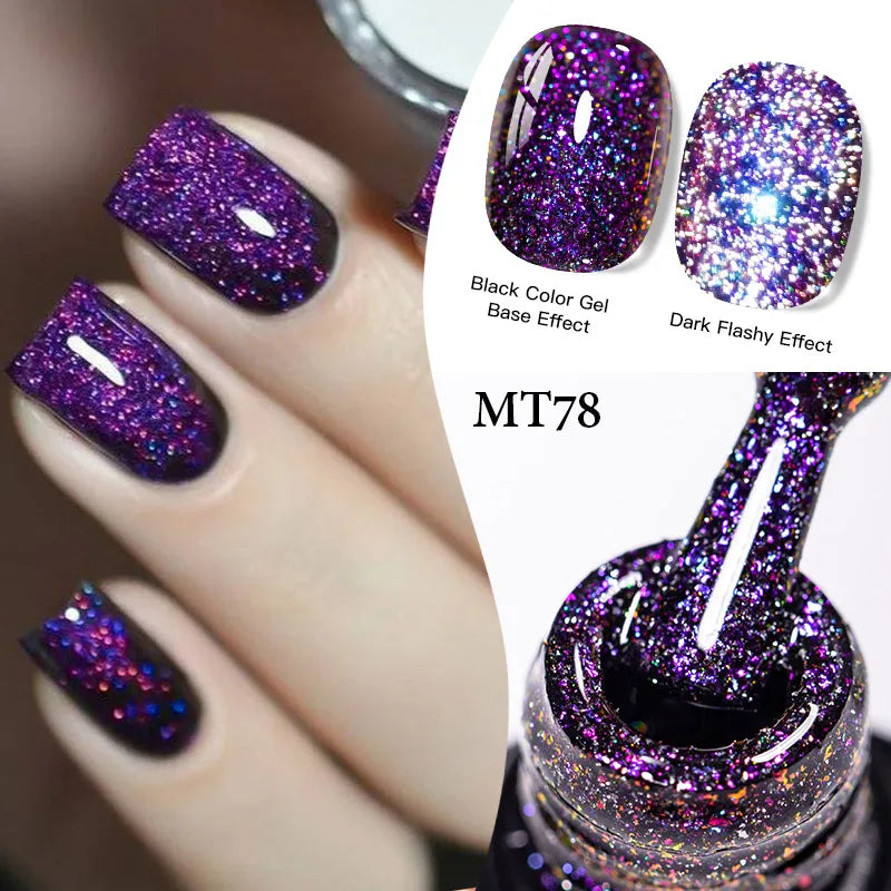 7ml MEET ACROSS Champagne Rainbow Reflective Glitter Gel Nail Polish Laser Sparkling Hybird Soak Off Nail Art UV LED Varnishes