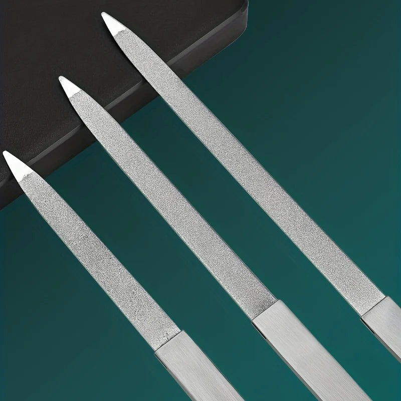 3Pcs Nail File Stainless Steel Double Side Nail File Buffer Metal File Fingernails Toenails Manicure Files for Salon and Home